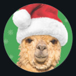 Adesivo Fleece Navidad Christmas Llama com Santa Hat<br><div class="desc">Um adesivo que combina o cartão de Natal da Fleece Navidad com a mesma imagem!</div>