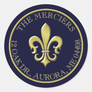 Adesivo Fleur de Lis - Endereço de devolução azul metá