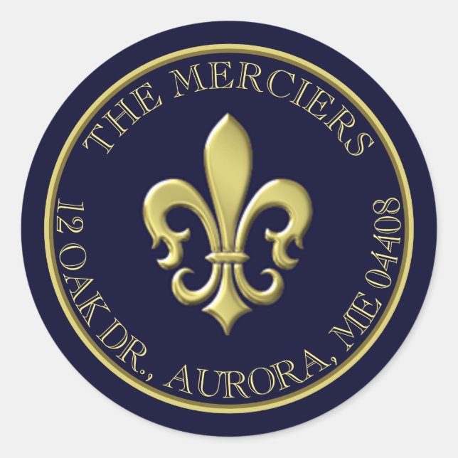 Adesivo Fleur de Lis Endereço Dourado Azul Metálico (Frente)