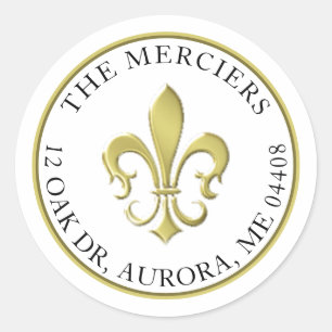 Adesivo Fleur de Lis, Endereço Dourado Metálico Clássic