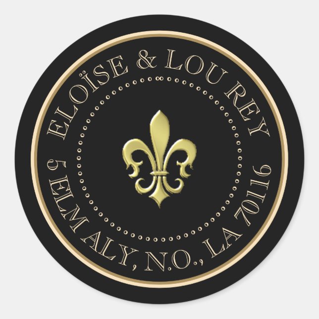 Adesivo Fleur de Lis Endereço Dourado metálico de preto (Frente)