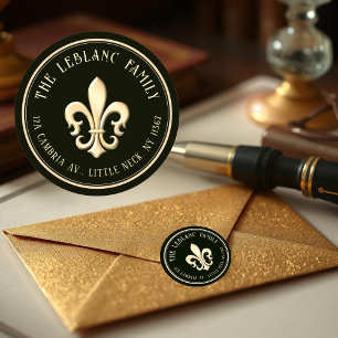 Adesivo Fleur de Lis Endereço Dourado metálico de preto