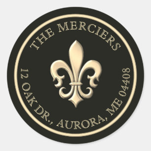 Adesivo Fleur de Lis Endereço Dourado metálico de preto