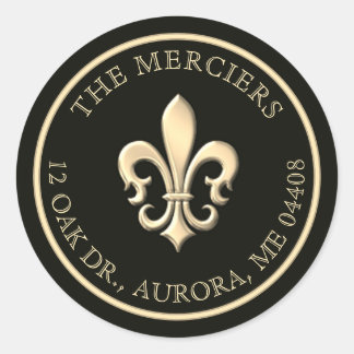 Adesivo Fleur de Lis Endereço Dourado metálico de preto