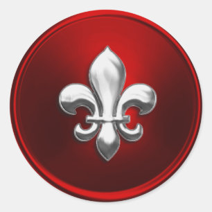 Adesivo Fleur de Lis Envelope Seal Vermelho e Prateado