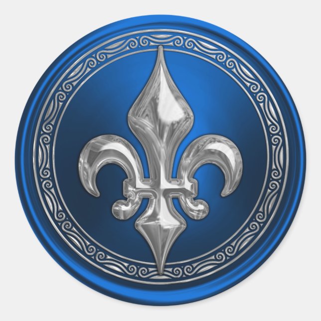 Adesivo Fleur de Lis, Flor de Lis, azul e prata (Frente)
