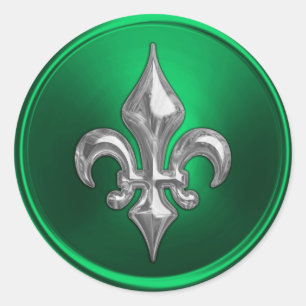 Adesivo Fleur de Lis, Flor Verde e Prateado