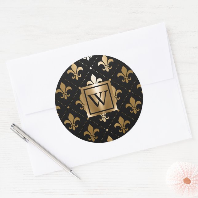 Adesivo Fleur-de-lis, preto e Ouro (Envelope)