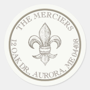 Adesivo Fleur de Lis Taupe Vintage Endereço de Devolução