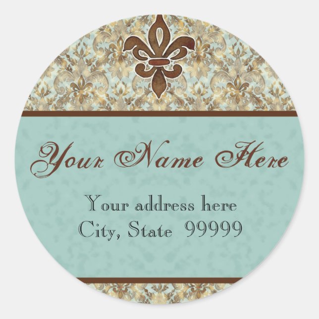 Adesivo Fleur di Lys Damask Brown Address Stickers (Frente)