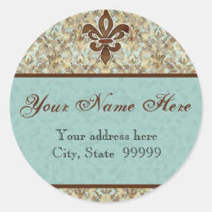 Adesivo Fleur di Lys Damask Brown Address Stickers