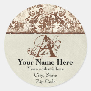 Adesivo Fleur di Lys Damask Brown Address Stickers