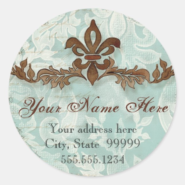 Adesivo Fleur di Lys Damask Brown Address Stickers (Frente)