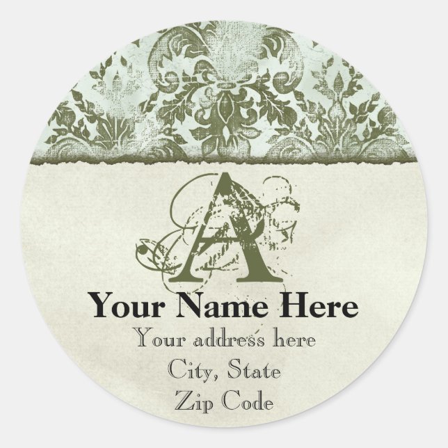 Adesivo Fleur di Lys Damask Sage Green Address Stickers (Frente)