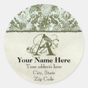 Adesivo Fleur di Lys Damask Sage Green Address Stickers