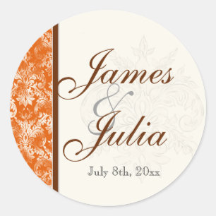Adesivo Fleur di Lys Damask - Selo de Casamento Laranja