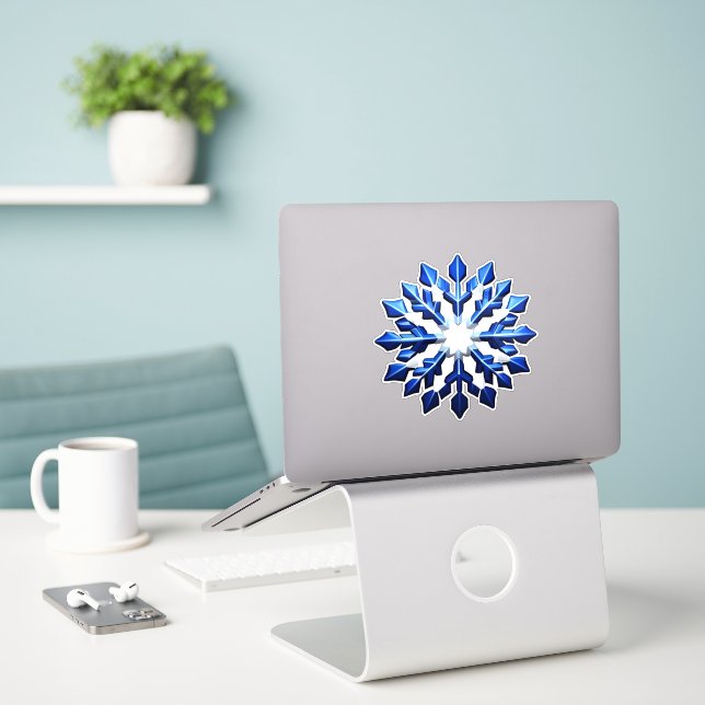 Adesivo Floco de Neve Azul Detalhado (Laptop na mesa)