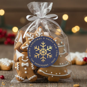 Adesivo Floco de Neve Azul Marinho Falso Ouro Natal Elegan