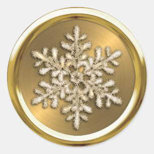 Adesivo Floco de neve de cristal Dourado no selo Dourado