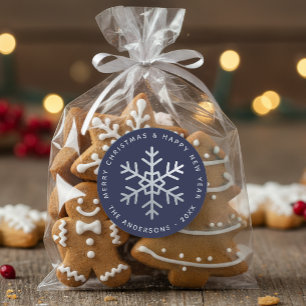 Adesivo Floco de Neve de Natal Azul Marinho Faux Prata Ele