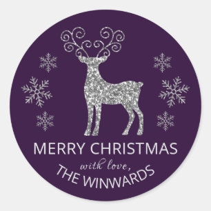 Adesivo Floco de neve de Natal com brilho de prata roxa