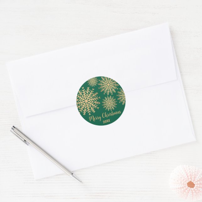 Adesivo Floco de Neve Dourado Falso Moderno Natal Verde Fe (Envelope)