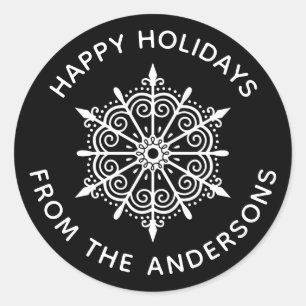 Adesivo Floco de Neve Elegante Preto Branco Inverno Natal