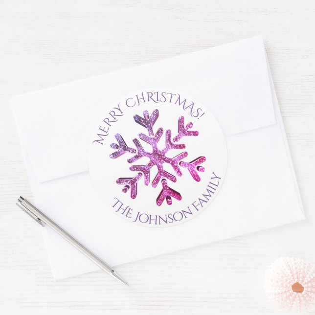Adesivo Floco de neve roxo rosa Elegante Natal moderno (Envelope)