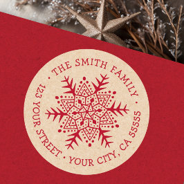 Adesivo Floco de neve Whimsical Kraft olha vermelho endere