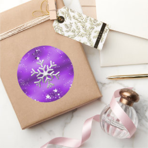 Adesivo Flocos de neve de prata e estrelas Natal roxo