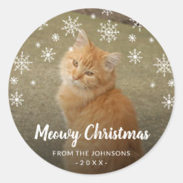 Adesivo Flocos de neve Foto de gato Feliz Natal