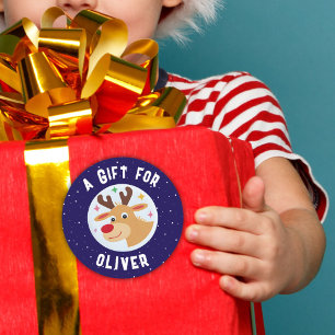 Adesivo Flocos de Neve Rena Cute Nome da Criança Natal 