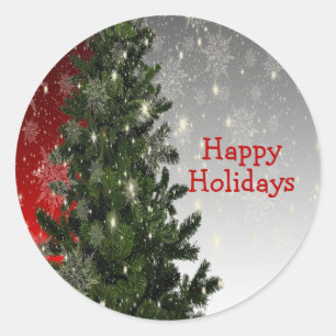 Adesivo Flocos de neve vermelhos da árvore verde do partid