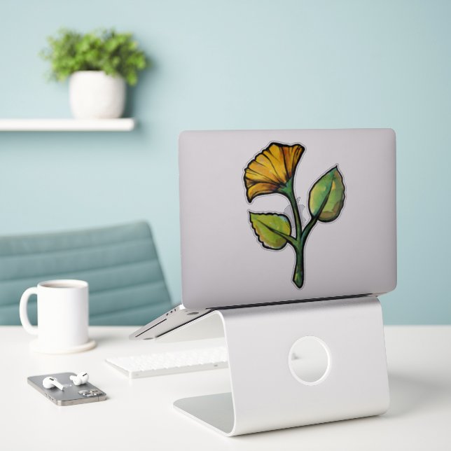 Adesivo Flor amarela cor-de-água (Laptop na mesa)