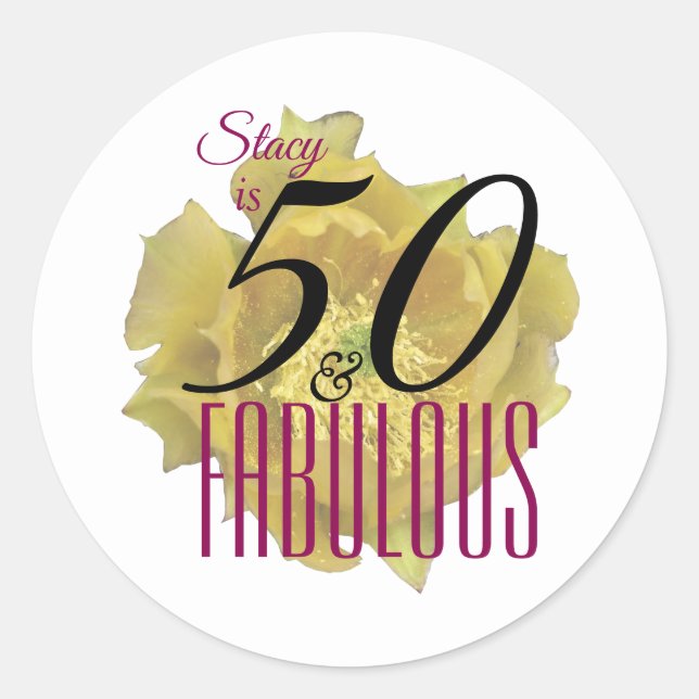 Adesivo Flor amarelo de cacto 50 e aniversário fabuloso (Frente)