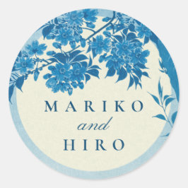 Adesivo Flor Azul-Cereja Antiquado Japonês