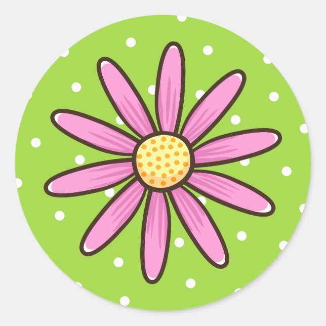 Adesivo Flor bonito rosa sobre fundo bolinhas verde (Frente)