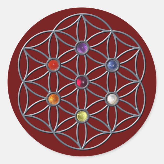 Adesivo Flor da Vida Chakras Gemstone (Frente)