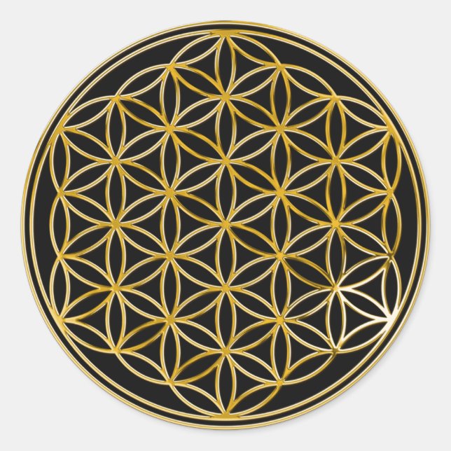 Adesivo Flor Da Vida | ouro, pequeno | preto (Frente)