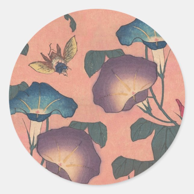Adesivo Flor de Abelha Rosa Arte Clássica Hokusai (Frente)