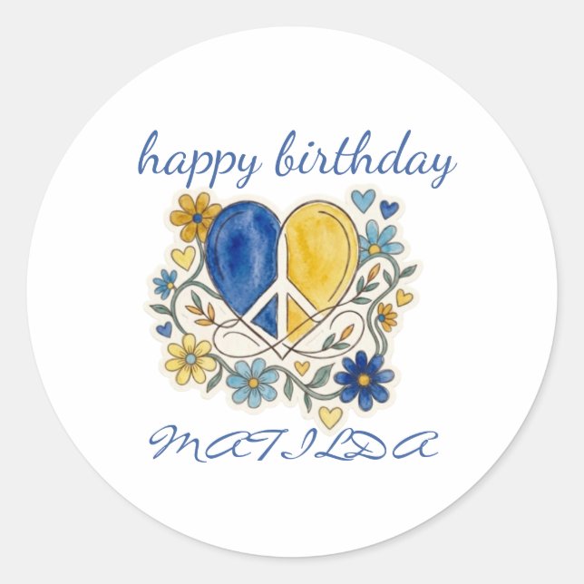 Adesivo Flor de Amor e Paz feliz aniversário  (Frente)