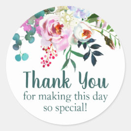 Adesivo Flor De Aquarela Obrigado Aniversário Favor Teal