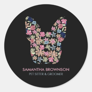 Adesivo Flor de Aquarela Rosa Bulldog Francês Preto