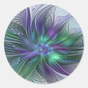 Adesivo Flor de Arte Abstrato Moderno Fractal Verde Roxo