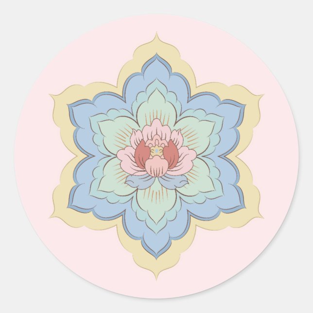 Adesivo Flor de Baoxiang Chinesa em Rosa e Azul Céu (Frente)