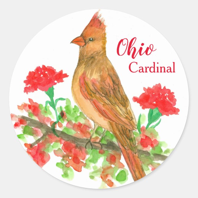 Adesivo Flor de Cravos Vermelhos Cardinhos de Ohio Bird (Frente)