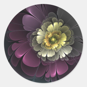Adesivo Flor de Fractal Abstrato Moderno Purpur Khaki Cinz