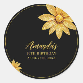Adesivo Flor de Glitter Dourado Elegante Aniversário de 16