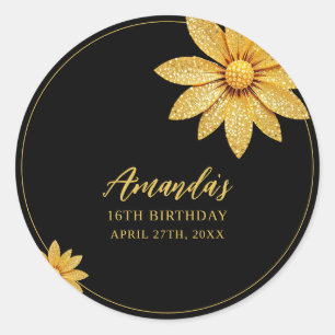 Adesivo Flor de Glitter Dourado Elegante Aniversário de 16