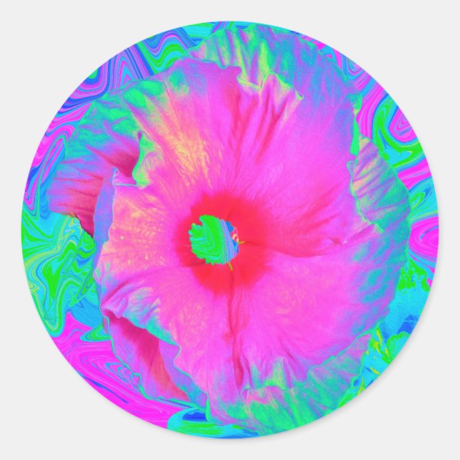 Adesivo Flor de Hibisco Vermelho, Rosa Psicodélico (Frente)